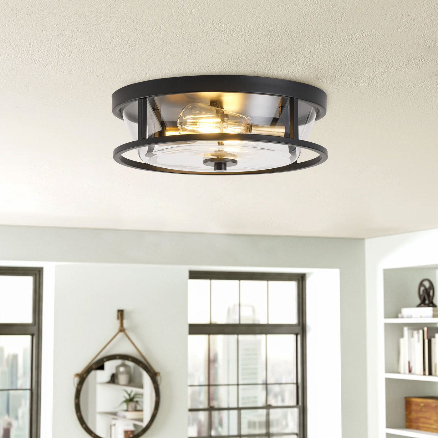 2-Lights Glass Shade Dimmable Classic Flush Mount Lighting