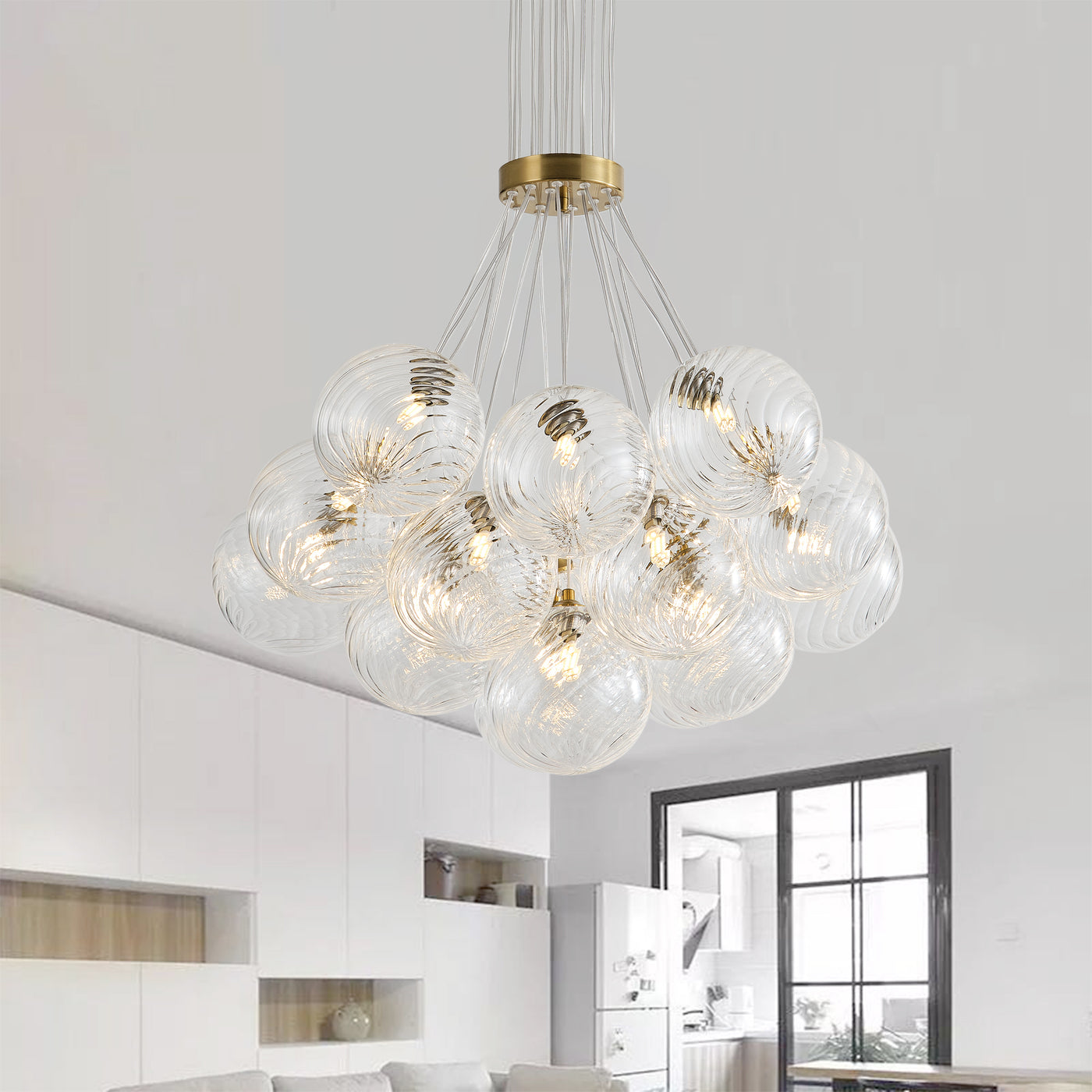 13&19 Light Modern Luxury Glass Globe Chandelier Copper Finish Cluster Pendant Light