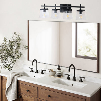 4-Light  Modern Black  with Square Clear Glass Shades Vanity Light