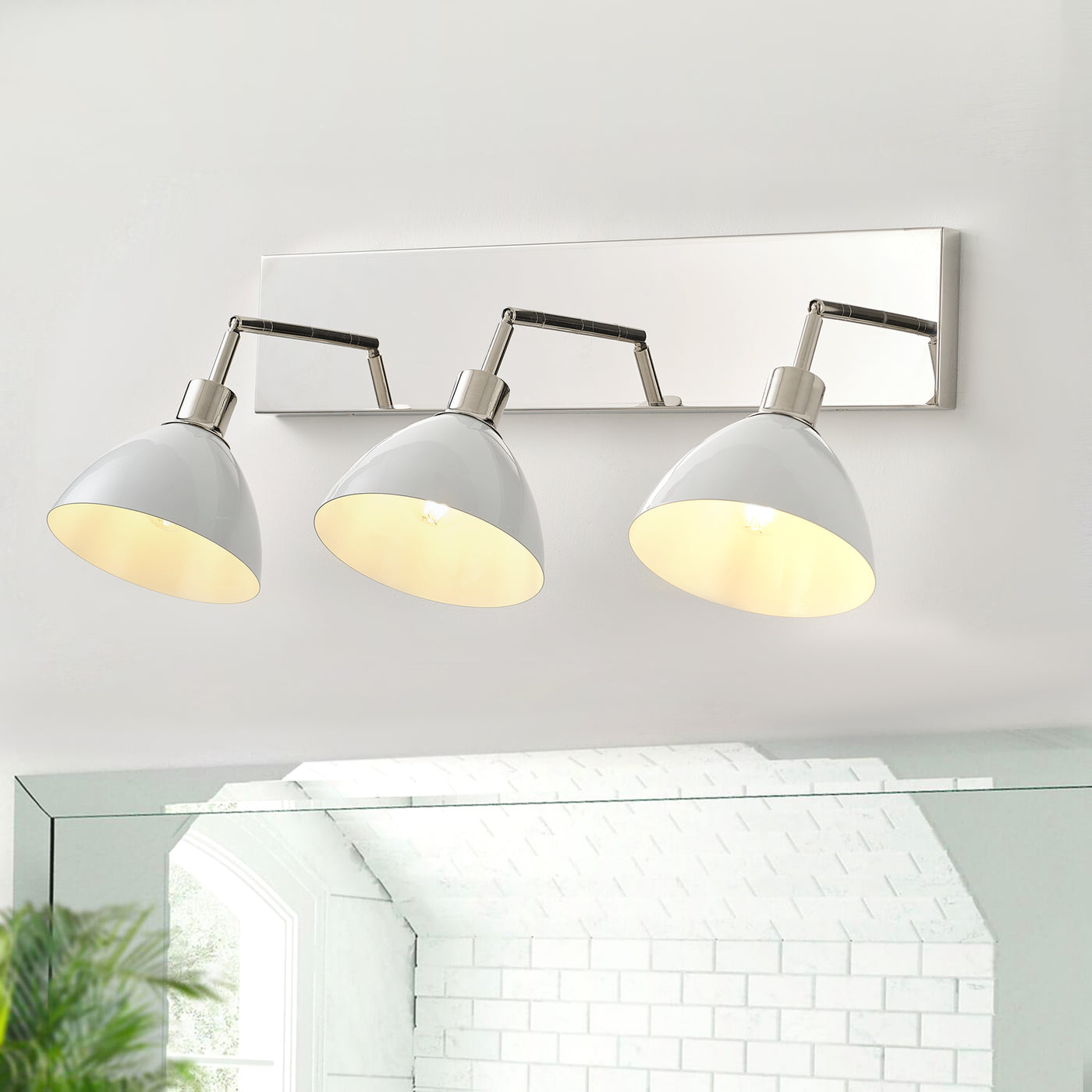 3-Lights Cream Round Shape Glass Shade Bathroom Vanity Lighting