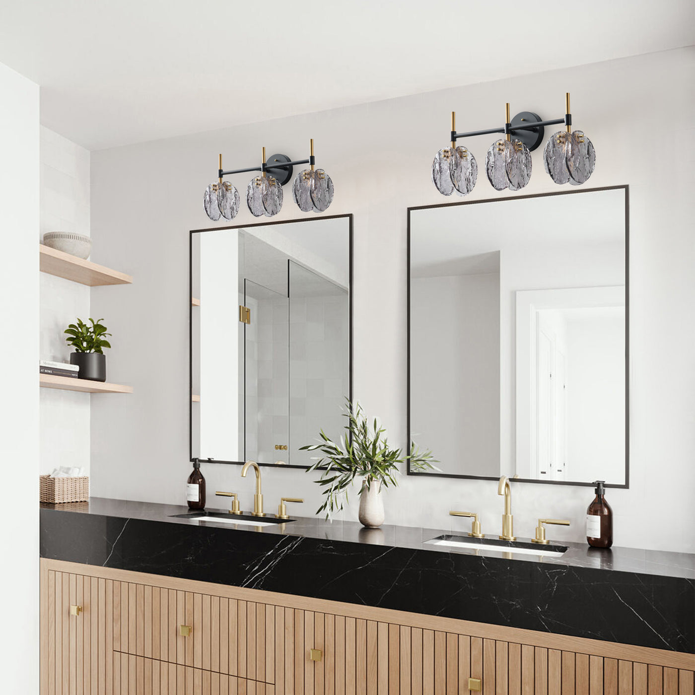 1-Light & 3-Light Modern Wall Sconce Light with Textured Smoke Glass Shape Vanity Light