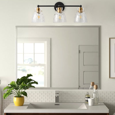 3-Light Modern Mirror Lamp Black with Brass-Textured Glass Dressing Table Lamp