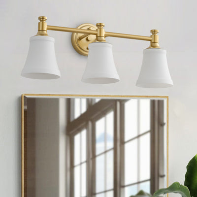 3-Light Bathroom Vanity Light, Antique Brass, Opal Glass ETL Listed