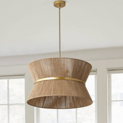 8-Light Boho Drum Pendant Light with Twine Shade Adjustable Hanging Light