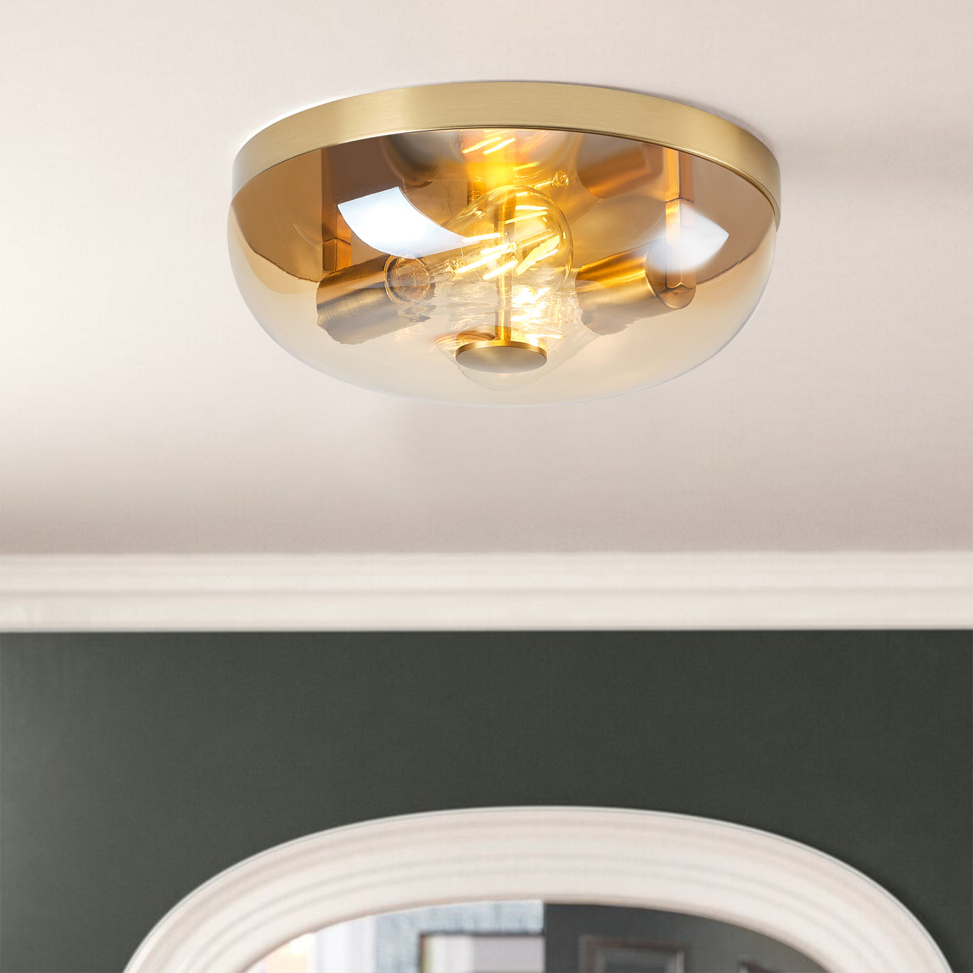 2-Lights Glass Shade Dimmable Flush Mount Lighting