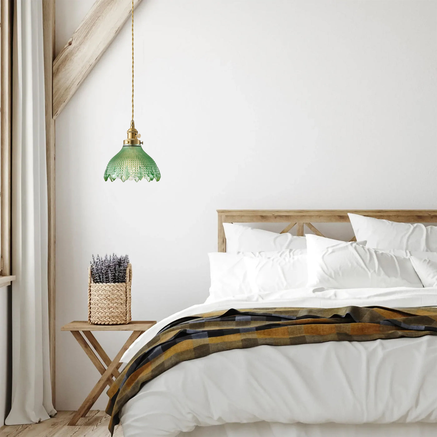 1 Light Vintage Style Pendant Light Dewdrop Deep Green Glass Hanging Lamp