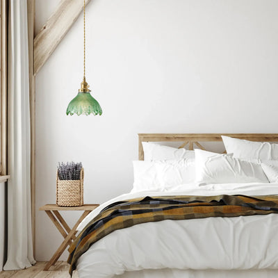 1 Light Vintage Style Pendant Light Dewdrop Deep Green Glass Hanging Lamp
