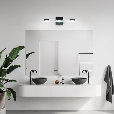 3-Light Bathroom LED Vanity Light  Black Frosted Glass Shades