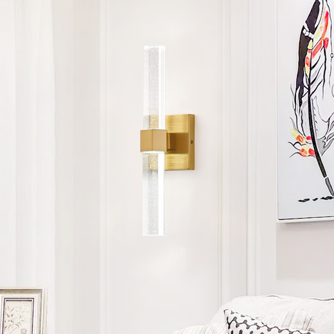 1-Light Gold Wall Sconce with  Vertical LED Vanity Light for Bathroom Decor