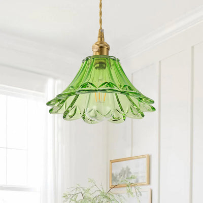 3-Light Vintage Pendant Lights Green Glass Shade 65.95in Adjustable For Kitchen