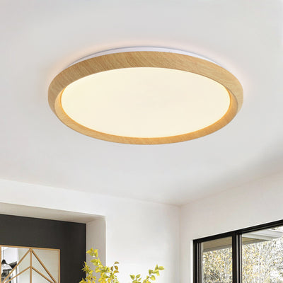 1 Light Natural Style LED Ceiling Light Wood Grain Frame  5CCT ETL Soft Glow