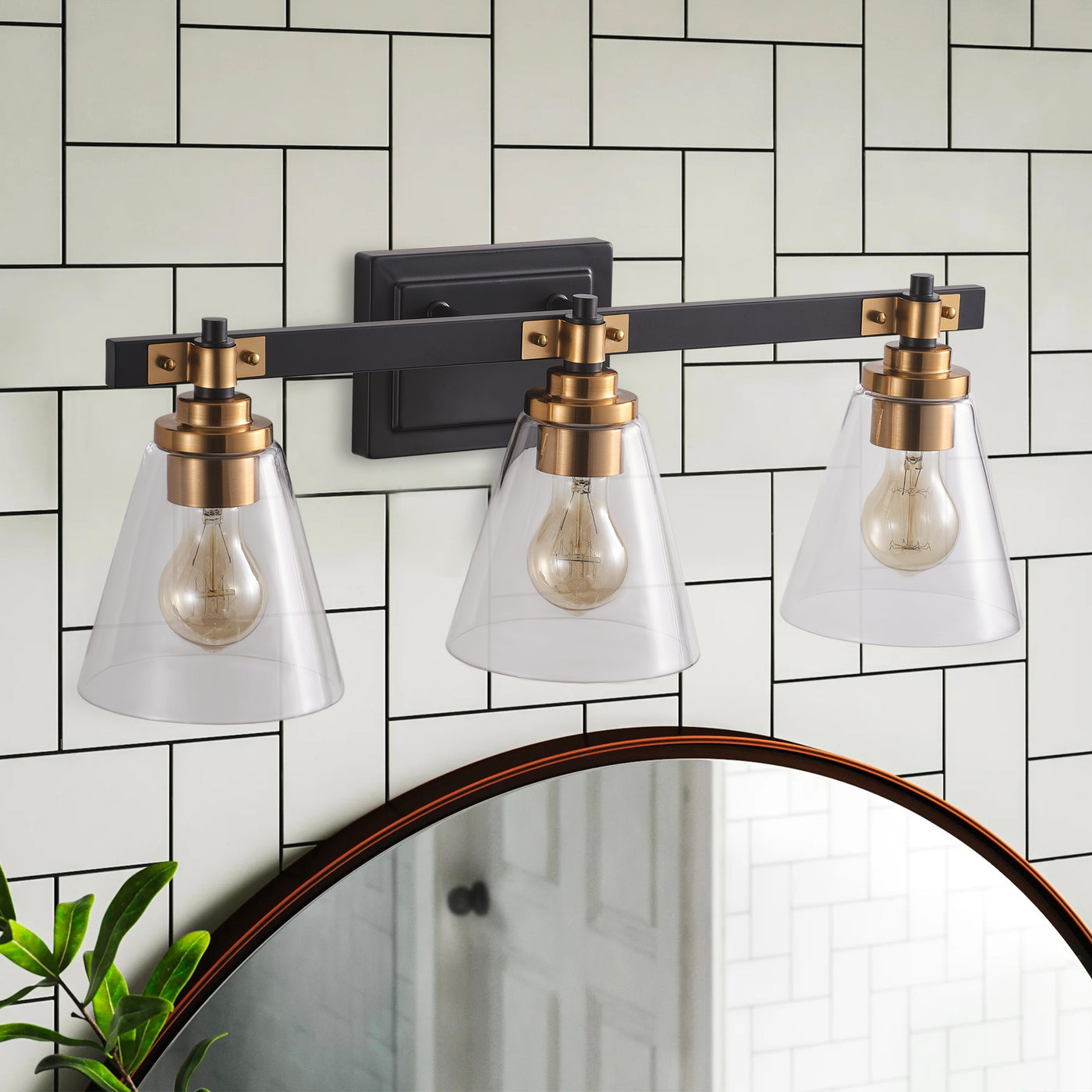 3-Lights Simple Style Mirror Light Dimmable Trumpet Shaped Glass Wall Vanity Lighting