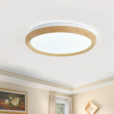 1 Light Natural Style LED Ceiling Light Wood Grain Frame  5CCT ETL Soft Glow