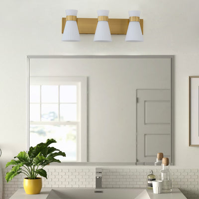 1 Light Mid Century Modern Brass Wall Sconce Flared Glass Shade Warm 3000K LED ETL Certified for Bedroom Corridor