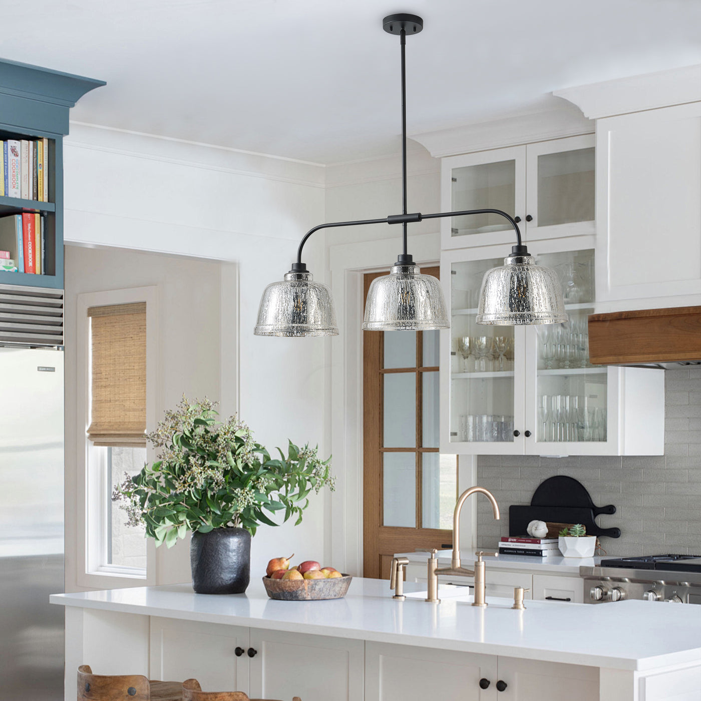 3-Light Kitchen Island Pendant Light with Clear Seeded Glass Shades