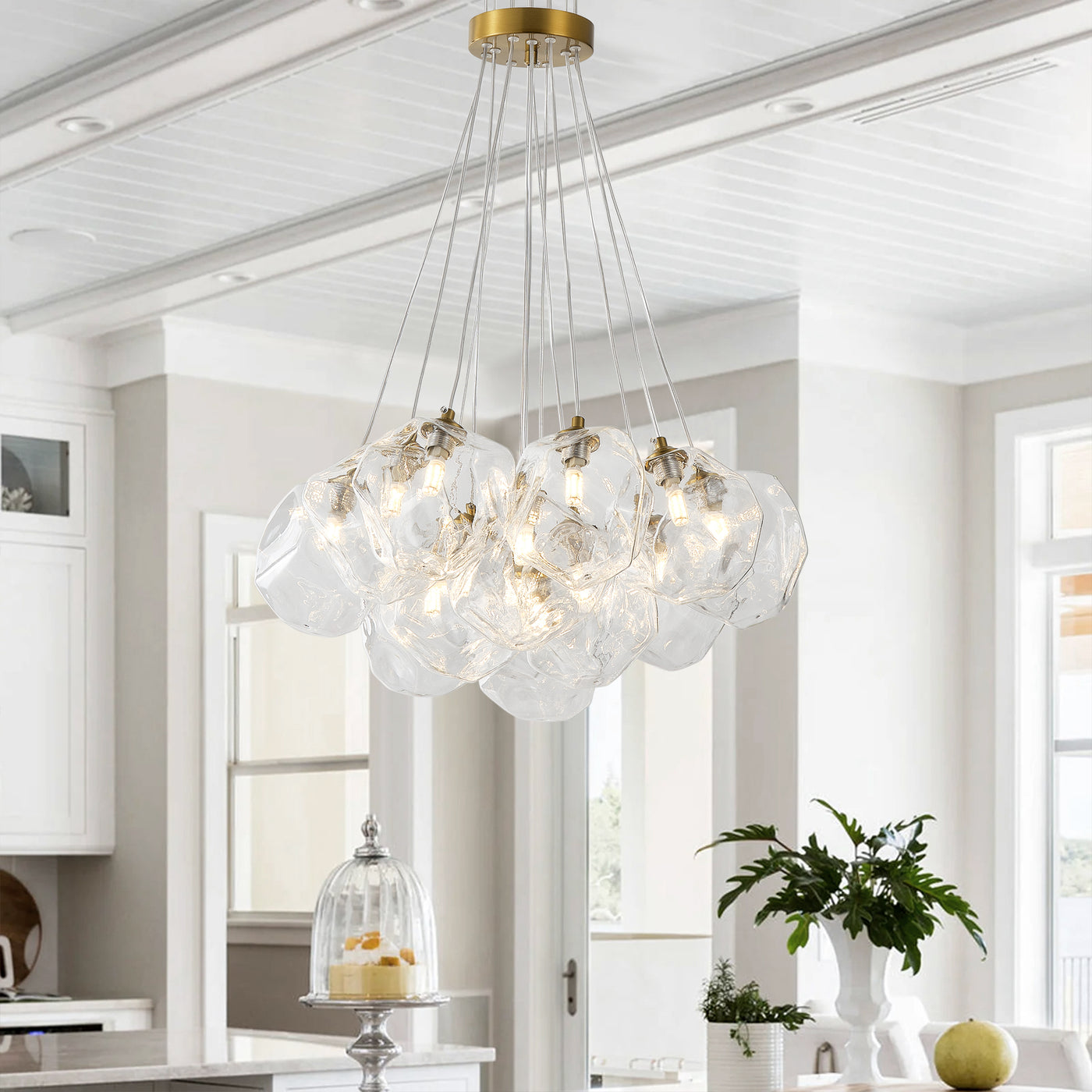 13&19 Light Modern Luxury Glass Globe Chandelier Copper Finish Cluster Pendant Light