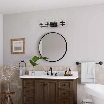 4-Light  Modern Black  with Square Clear Glass Shades Vanity Light