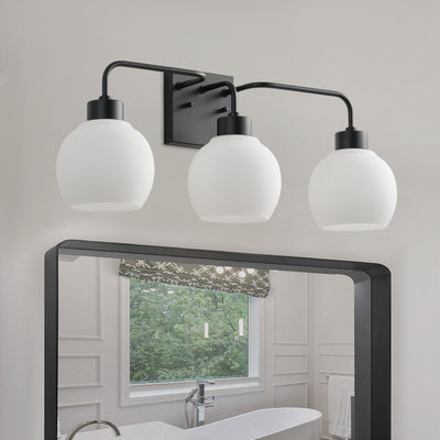 3-Light Matte Black Bathroom Vanity Light, Modern Wall Sconce with Frosted Glass Shades