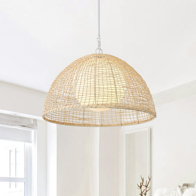1 Light Boho Rattan Pendant Light Wicker Light Fixture Woven Dome For Kitchen Island Living Room