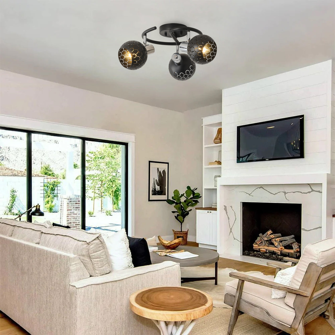 3-Light Modern Black Ceiling Semi-Recessed Spotlight
