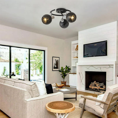 3-Light Modern Black Ceiling Semi-Recessed Spotlight