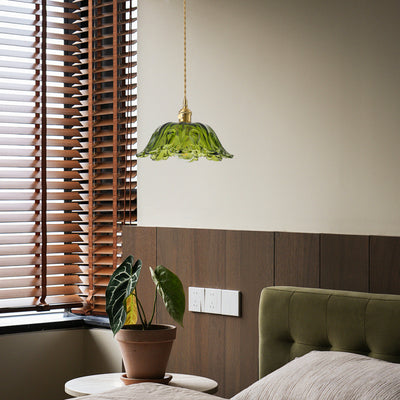 1-Light vintage green glass pendant light for kitchen island