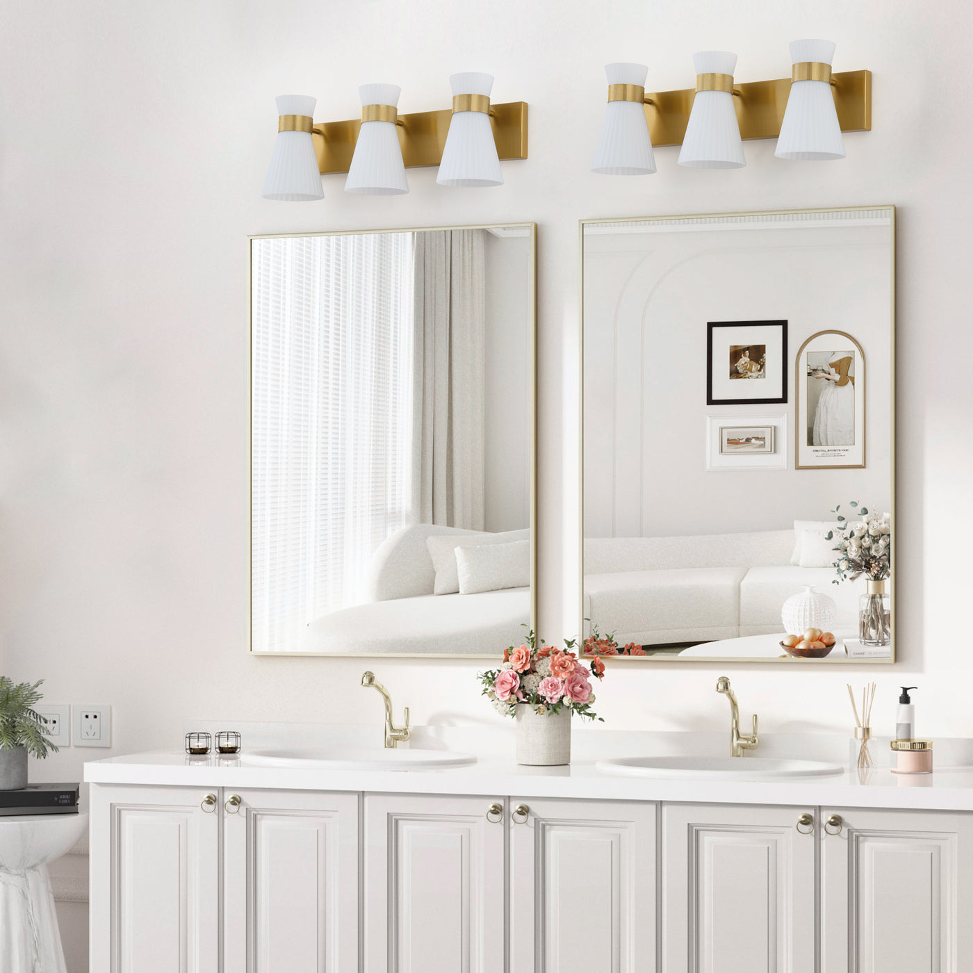 1 Light Mid Century Modern Brass Wall Sconce Flared Glass Shade Warm 3000K LED ETL Certified for Bedroom Corridor