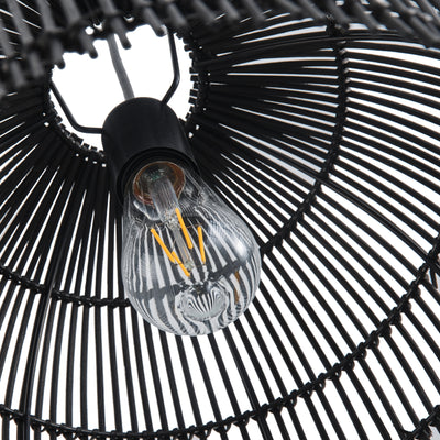 1-Light Bohemian Modern Black Woven Rattan Farmhouse Pendant Lighting