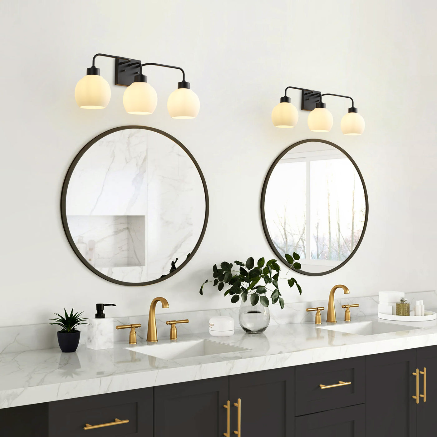 3-Light Matte Black Bathroom Vanity Light, Modern Wall Sconce with Frosted Glass Shades