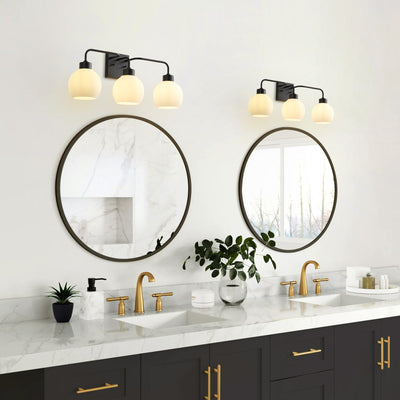 3-Light Matte Black Bathroom Vanity Light, Modern Wall Sconce with Frosted Glass Shades