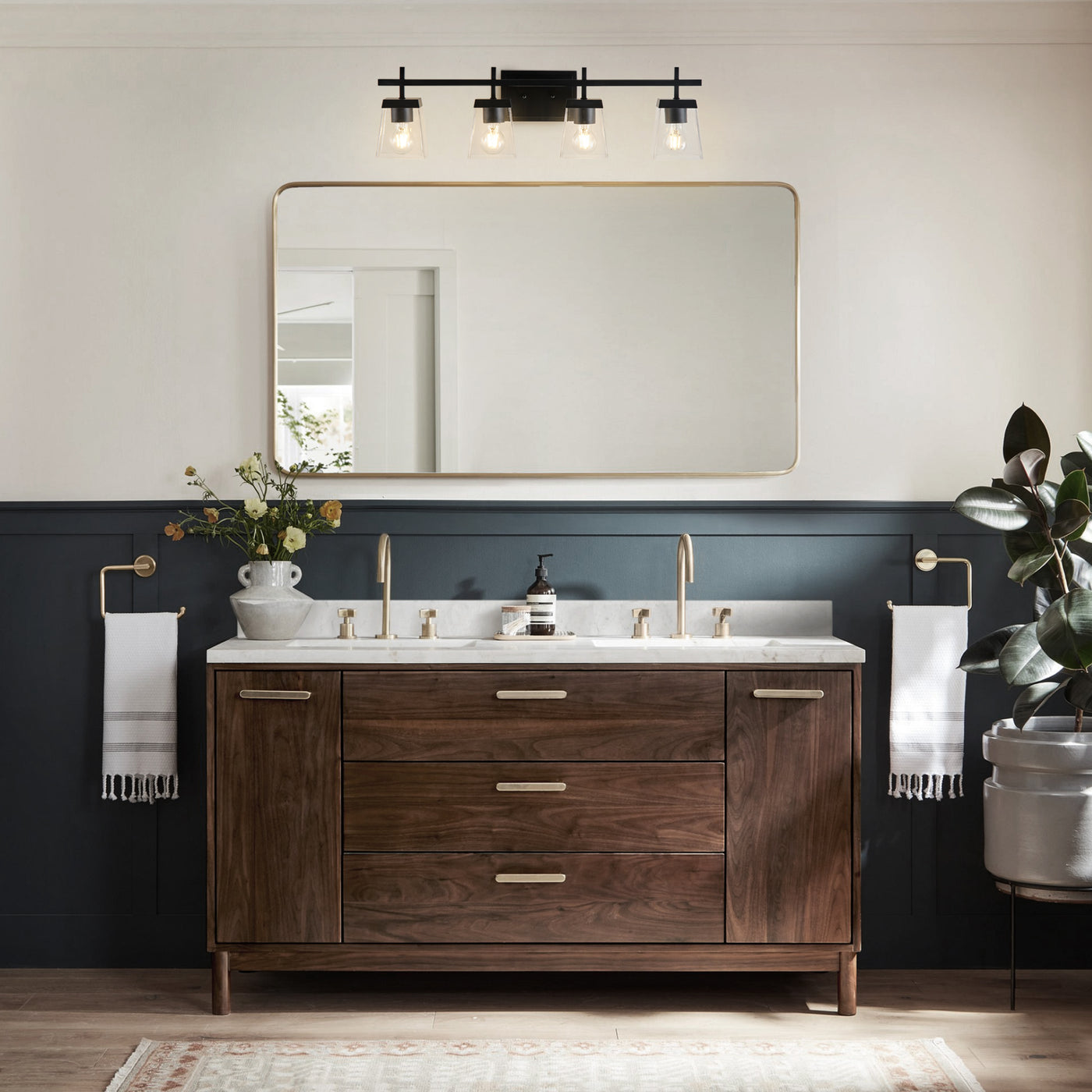 4-Light  Modern Black  with Square Clear Glass Shades Vanity Light