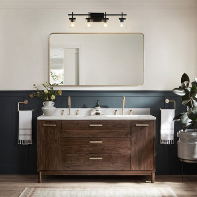 4-Light  Modern Black  with Square Clear Glass Shades Vanity Light