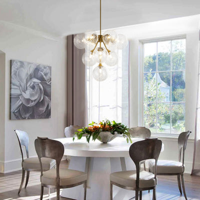 10-Light Art Deco Pendant Light, Brass & Clear Glass, Sloped-Ceiling Swivel, ETL for Kitchen