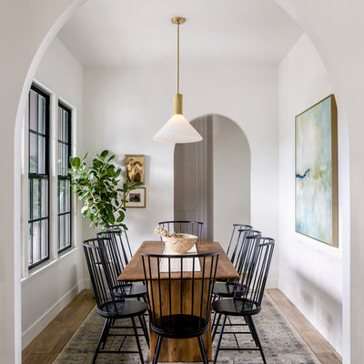 1 Light  Mid Century Modern Pendant Light Trumpet Conical White Glass ETL E26