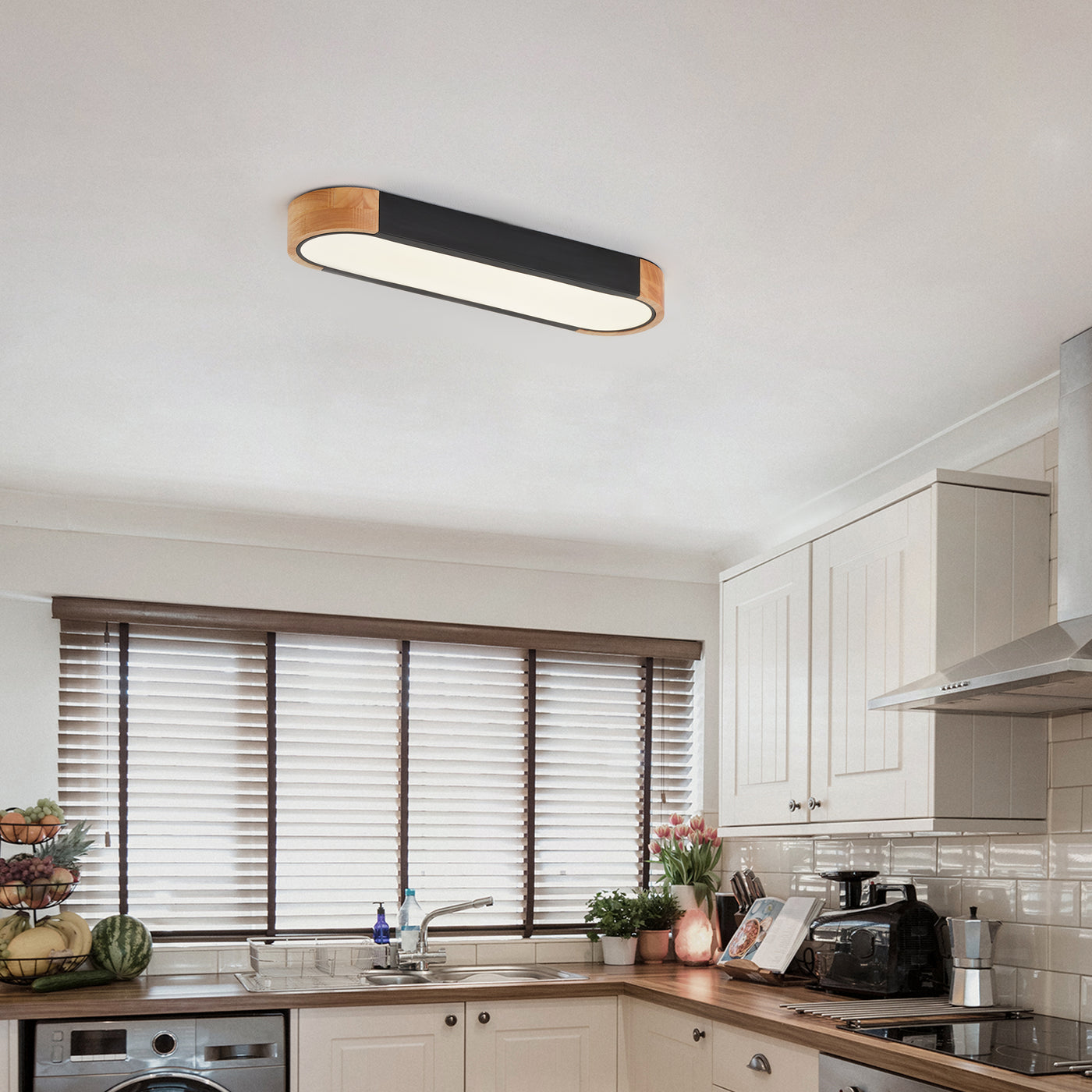 1 Light  Nordic Wood Ceiling Light Linear LED 24W 5CCT ETL Kitchen Island
