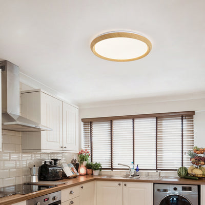 1 Light Natural Style LED Ceiling Light Wood Grain Frame  5CCT ETL Soft Glow