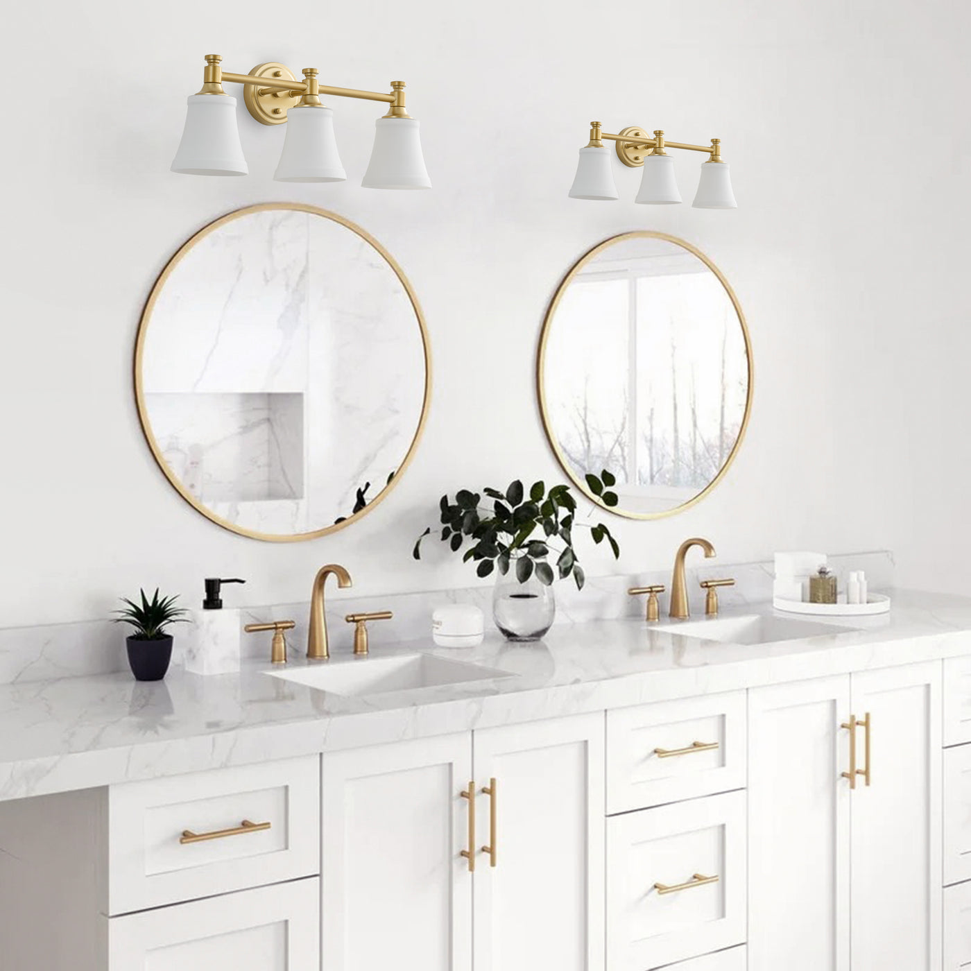 3-Light Bathroom Vanity Light, Antique Brass, Opal Glass ETL Listed