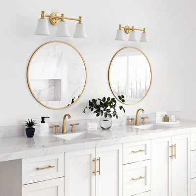 3-Light Bathroom Vanity Light, Antique Brass, Opal Glass ETL Listed