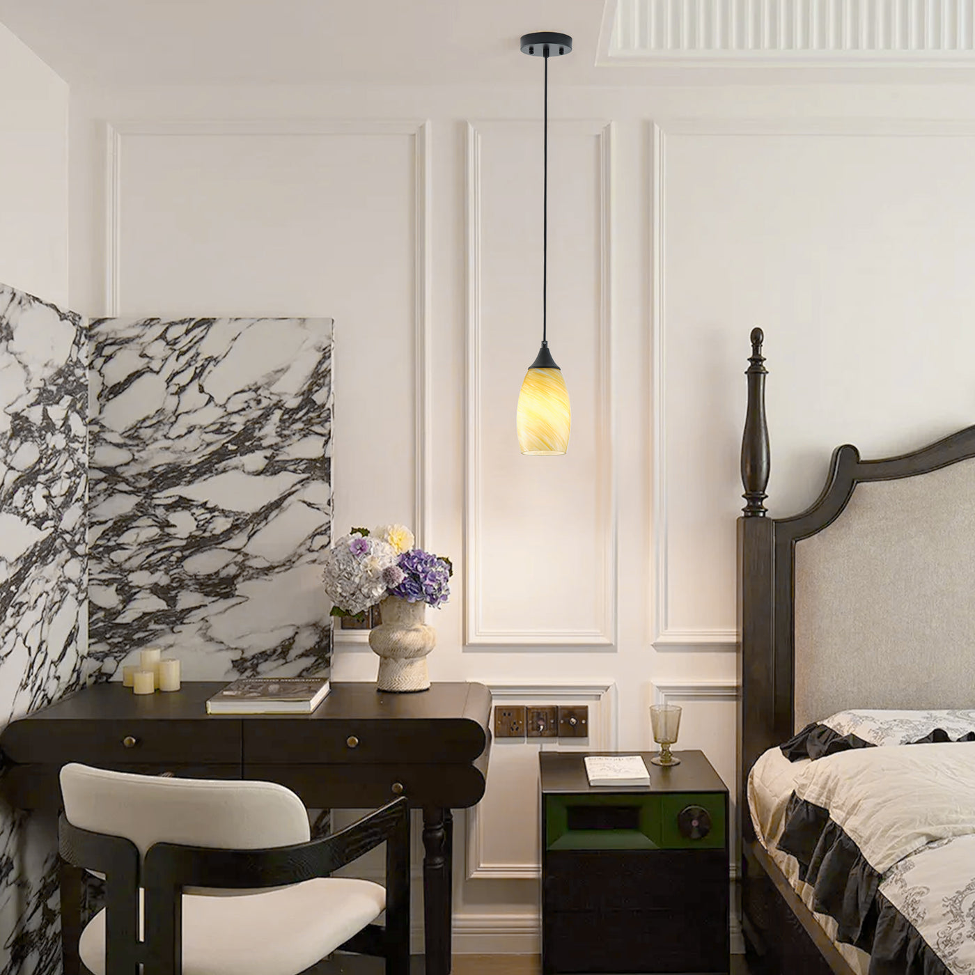 1 Light Modern Art Glass Pendant Marble Shade for Kitchen Island