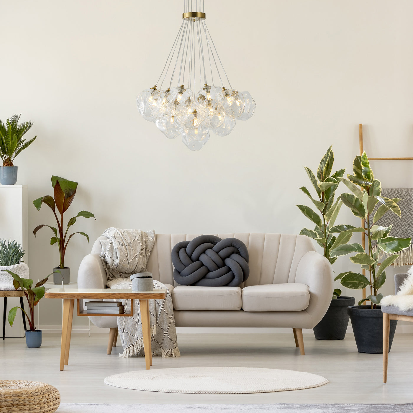 13&19 Light Modern Luxury Glass Globe Chandelier Copper Finish Cluster Pendant Light