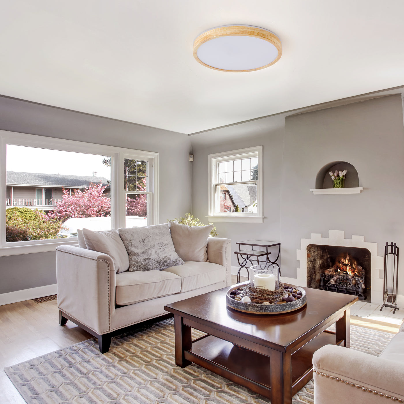 1 Light natural style home lighting LED ceiling light wood look frame 36W ETL for hallway bedroom