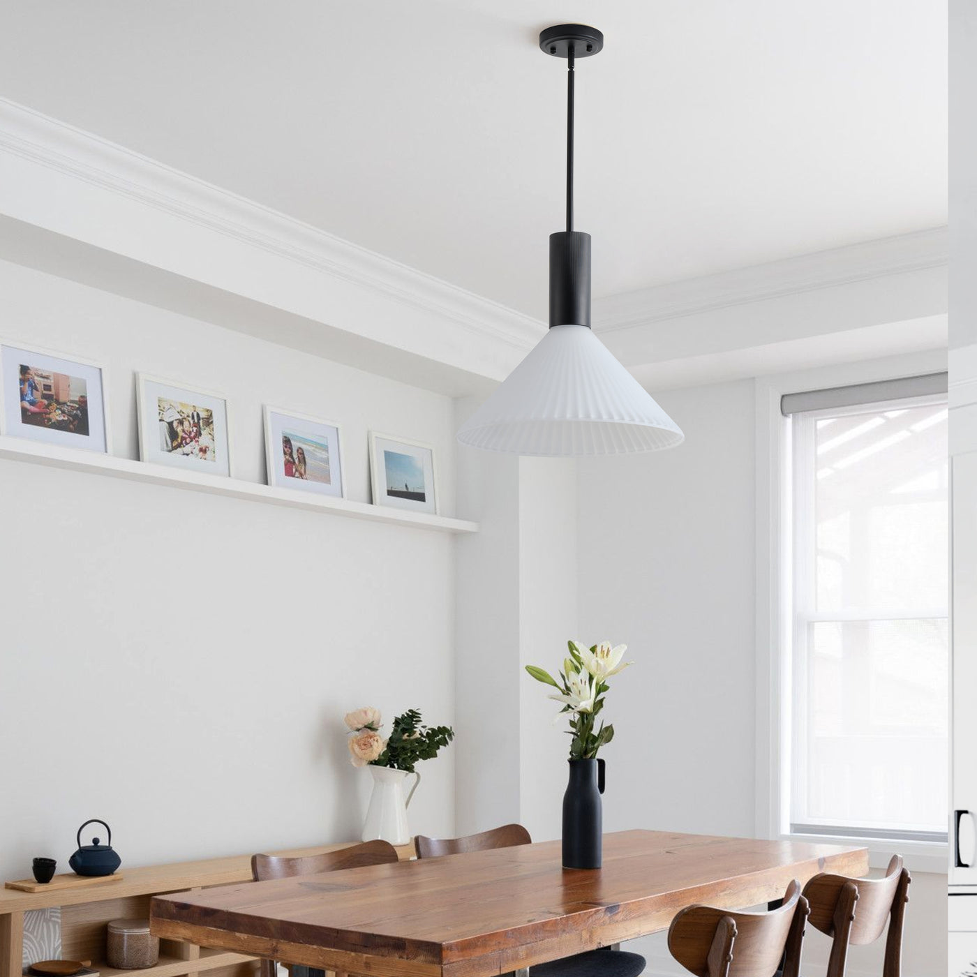 1 Light  Mid Century Modern Pendant Light Trumpet Conical White Glass ETL E26