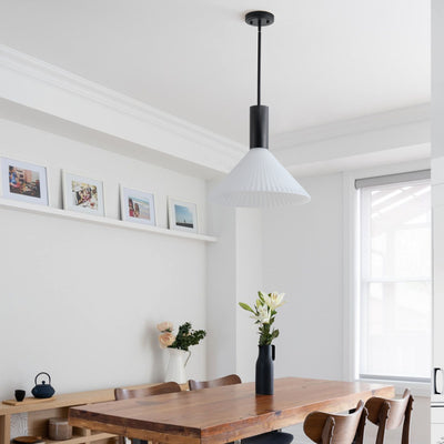 1 Light  Mid Century Modern Pendant Light Trumpet Conical White Glass ETL E26