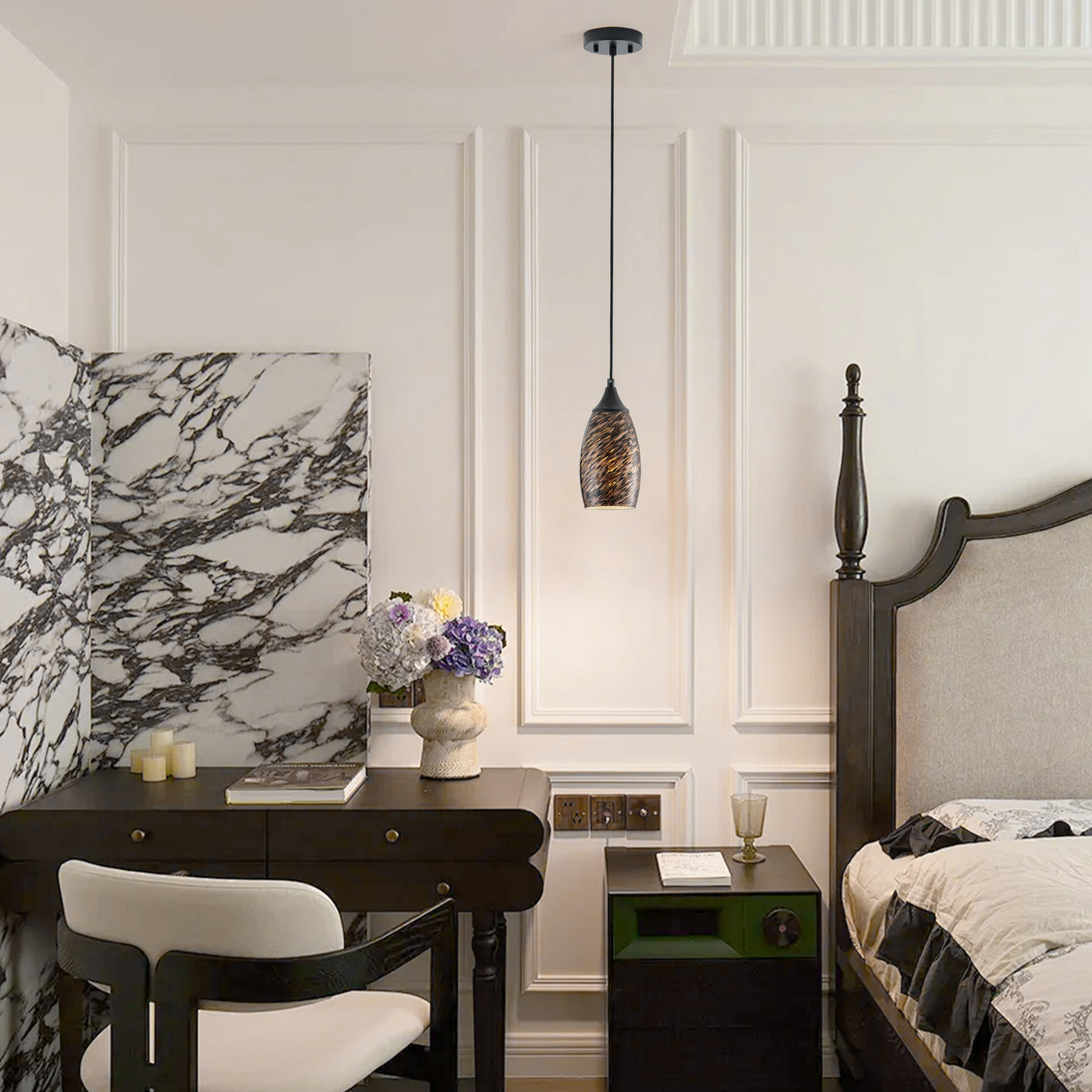 1 Light Modern Art Glass Pendant Marble Shade for Kitchen Island