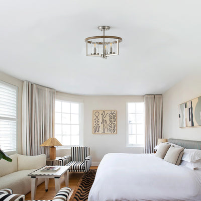 3 Light Industrial Semi Flush Mount Light Transparent Cylinder Shade High Transparency Glass for Dining Room Hallway