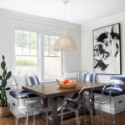 1 Light Boho Rattan Pendant Light Wicker Light Fixture Woven Dome For Kitchen Island Living Room