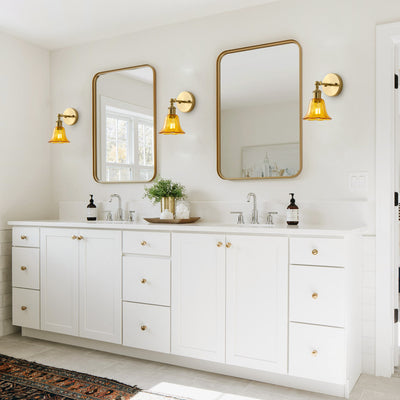 1-Light Vintage Wall Sconce, Brass Finish with Amber Glass Shade, E26 Bathroom Vanity