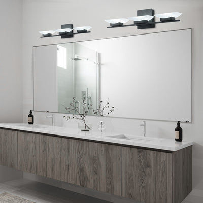 3-Light Bathroom LED Vanity Light  Black Frosted Glass Shades