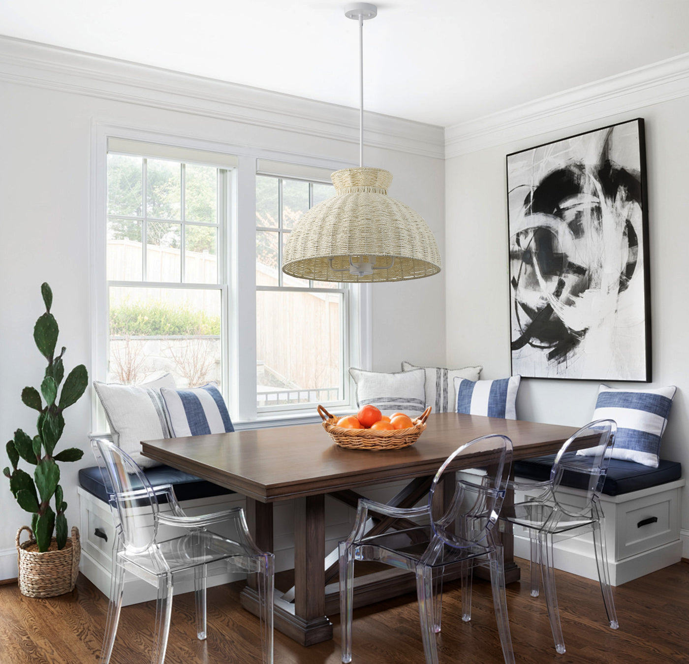 Dewdrop 4 Light Japandi Style Pendant Light Nordic Rattan Fixture ETL Certified for Living Room Bedroom