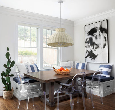 Dewdrop 4 Light Japandi Style Pendant Light Nordic Rattan Fixture ETL Certified for Living Room Bedroom